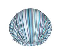 Gorros de ducha con rayas verticales para mujeres y hombres, reutilizables, impermeables, antideslizantes, de secado rápido, gorra grande, pelo largo y corto