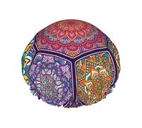 Gorros de ducha de baño reutilizables para mujer, gorro de baño impermeable de doble capa con estampado hexagonal floreciente hermoso de pelo largo