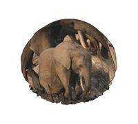 Gorros de ducha de baño reutilizables para mujer, gorro de baño impermeable de doble capa con estampado de elefante del bosque africano de pelo largo