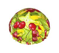 Gorros de ducha de cerezas de frutas de verano para mujer Gorro de baño de ducha impermeable reutilizable Gorro de baño de ducha de doble bLayers Gorro de baño de ducha elástico con forro de Peva su