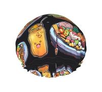 Gorros de ducha de comida saludable para mujer, gorro de ducha grande reutilizable para hombres, secado rápido, cuidado del cabello, largo, corto, baño para niños