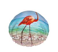 Gorros de ducha de flamenco caminando a lo largo de la playa Ola de pájaro Pájaro de vida salvaje Animal Mujeres Reutilizable Doble capa Cubierta para el cabello Gorro de ducha suave para todo el ca