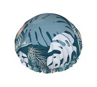 Gorros de ducha de hojas tropicales para mujer Gorro de baño de ducha impermeable reutilizable Gorro de baño de ducha de doble bLayers Gorro de baño de ducha elástico con forro de Peva suave y cómod