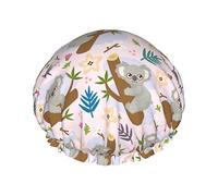 Gorros de ducha de hojas y flores de koala para mujer Gorro de baño de ducha impermeable reutilizable Gorro de baño de ducha de doble bLayers Gorro de baño de ducha elástico con forro de Peva suave