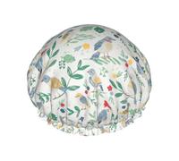 Gorros de ducha de pájaros y flores para mujeres y hombres, reutilizables, impermeables, antideslizantes, de secado rápido, gorra grande, pelo largo y corto