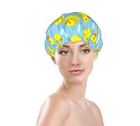 Gorros de ducha de patos amarillos para mujer, gorro de pelo de patos de goma impermeable reutilizable, gorro de baño elástico PEVA para ducha, capas de doble protección