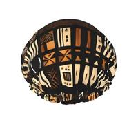 Gorros de ducha de tela de barro africano con estampado tribal, doble capa, resistente al agua, elástico y reutilizable