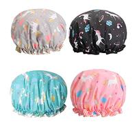 Gorros de ducha de unicornio, gorro de baño de doble capa para mujeres y niñas, para cubrir el cabello largo y grueso, gorro reutilizable e impermeable, paquete de 4
