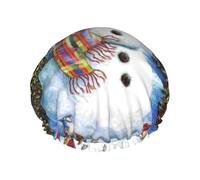Gorros de ducha elásticos y reutilizables con diseño de muñeco de nieve y pájaros con árbol de Navidad, gorro de ducha de doble capa impermeable, gorros de ducha de baño