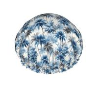 Gorros De Ducha Estampado palmera azul tropical Gorros Para Duchas 29cm | Doble Capa Gorro De Champú Impermeable Gorro De Ducha para Spa Cabello Largo Hotel