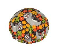 Gorros de ducha, gorro de ducha de perezoso en la rama para mujer, reutilizable, impermeable, gorro de pelo para ducha, doble capa con banda elástica de pelo largo