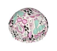Gorros de ducha, gorro de ducha West Cowgirl Disco para mujer, reutilizable, impermeable, gorro de pelo para ducha, doble capa, banda elástica, gorro de baño de pelo largo