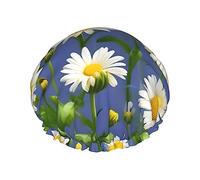 Gorros de ducha grandes con estampado de margaritas de primavera, gorro de pelo con banda elástica, doble capa impermeable, para mujeres, hombres y niños