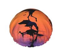 Gorros de ducha grandes con estampado de patos salvajes voladores, gorra de pelo de banda elástica, doble capa impermeable, para mujeres y hombres
