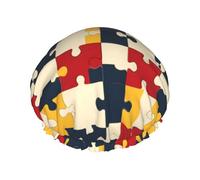 Gorros de ducha grandes reutilizables para mujer, cómodos, coloridos con estampado de rompecabezas de doble capa para ducha con cuerda elástica y forro de Peva