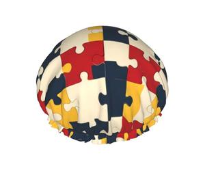 Gorros de ducha grandes reutilizables para mujer, cómodos, coloridos con estampado de rompecabezas de doble capa para ducha con cuerda elástica y forro de Peva