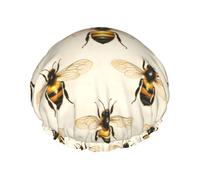 Gorros de ducha grandes reutilizables para mujer, cómodos, lindos, con estampado de abeja A, pelo de doble capa para ducha con cuerda elástica y forro de Peva