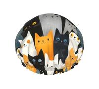 Gorros de ducha grandes reutilizables para mujer, cómodos, lindos, con estampado de gato multicolor, doble capa, para ducha con cuerda elástica y forro de Peva