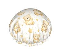 Gorros de ducha grandes reutilizables para mujer, cómodos, lindos, osos, lunas, estrellas, pelo de doble capa para ducha con cuerda elástica y forro de Peva