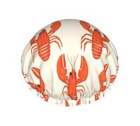 Gorros de ducha grandes reutilizables para mujer, cómodos, lindos y modernos con estampado de cangrejos de río de doble capa para ducha con cuerda elástica y forro de Peva