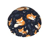 Gorros de ducha grandes reutilizables para mujer, cómodos, para dormir, lindo estampado de zorro, pelo de doble capa para ducha con cuerda elástica y forro de Peva
