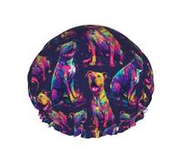 Gorros de ducha grandes reutilizables para mujer, diseño de Pitbull de neón con forro de Peva y cuerda elástica