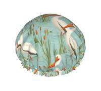 Gorros de ducha grandes reutilizables para mujer, doble capa de estampado de gaviota Riverside con cuerda elástica y forro de Peva