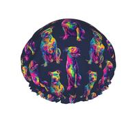 Gorros de ducha grandes reutilizables para mujer, doble capa de estampado de graffiti de Pitbull neón para ducha con cuerda elástica y forro de Peva