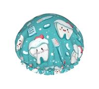 Gorros de ducha grandes reutilizables para mujer, doble capa de impresión de pasta de dientes, gorro para ducha con cuerda elástica y forro de Peva