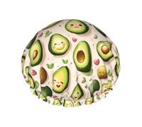 Gorros de ducha grandes reutilizables para mujer, doble caricatura, lindo estampado de aguacate, gorro para ducha con cuerda elástica y forro de Peva