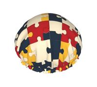 Gorros de ducha grandes reutilizables para mujer, gorro de pelo de doble capa con estampado de rompecabezas colorido para ducha con forro de Peva y cuerda elástica