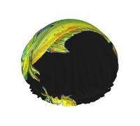 Gorros de ducha Green Fish para mujeres y hombres, reutilizables, impermeables, antideslizantes, de secado rápido, gorra grande, pelo largo y corto