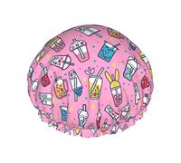 Gorros de ducha Happy Bubble Milktea para mujer, gorros de ducha reutilizables impermeables, gorros de baño, gorro de ducha turbante para niñas