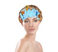 Gorros de ducha para mujer, gorro de ducha reutilizable e impermeable, doble capa con banda elástica de pelo largo, gorro de baño flotante con animales en el arca de Noé para ducha