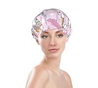 Gorros de ducha para mujer, gorro de ducha reutilizable e impermeable, doble capa con banda elástica de pelo largo, gorro de baño sin llama dramática para ducha