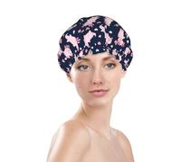 Gorros de ducha para mujer, gorro de ducha reutilizable e impermeable, doble capa con banda elástica, gorro de baño de pelo largo, lindo gorro de pelo de corazón de axolote rosa de dibujos animados