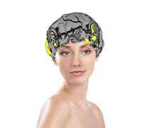 Gorros de ducha para mujer, gorro de ducha reutilizable e impermeable, doble capa con banda elástica, gorro de baño de pelo largo, búho lunar, gorro gris para ducha