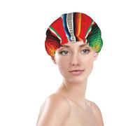 Gorros de ducha para mujer, gorro de ducha reutilizable e impermeable, doble capa con banda elástica, gorro de baño de pelo largo, manta de serape mexicano, gorro de pelo a rayas para ducha