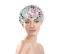 Gorros de ducha para mujer, gorro de ducha reutilizable e impermeable, doble capa con banda elástica, gorro de baño de pelo largo, gorro de pelo de vaquera occidental para ducha