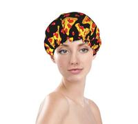 Gorros de ducha para mujer, gorro de ducha reutilizable e impermeable, doble capa con banda elástica, gorro de baño de pelo largo, lindo gorro de pelo de pizza de amor para ducha