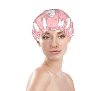 Gorros de ducha para mujer, gorro de ducha reutilizable e impermeable, doble capa con banda elástica, gorro de baño de pelo largo, lindo gorro de pelo rosa alpaca amor para ducha