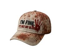 Gorros de Halloween, gorra sangrienta, no es mi sangre, gorra de béisbol, gorra ajustable divertida, gorra unisex (DE/NL/SE/PL, alfanumérica, talla única, beige)