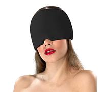 Gorros de hielo para alivio de la migraña/Sombrero de gel reutilizable para terapia de frío/Banda elástica para la cabeza para aliviar la migraña Máscara de ojos envolvente refrescante (Negro)