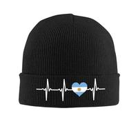 Gorros de Invierno para Hombres, I Love Argentina Heartbeat Knitting Hit Gorro de Bandera Argentina Gorros de Goma Hippie elástico para Adultos Unisex Bonnet Gorros Casuales de Primavera