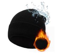 Gorros de lana merina de gran tamaño XL/XXL, impermeables, con forro polar grueso, sombreros de invierno para cabezas grandes, hombres y mujeres, gorro de lana con puños, Negro -, XX-Large