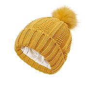 Gorros de piel de gallina de punto sintético para mujer, cálidos sombreros de invierno, amarillo, Talla única