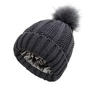 Gorros de piel de gallina de punto sintético para mujer, cálidos sombreros de invierno, gris oscuro, Talla única