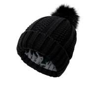 Gorros de piel de gallina de punto sintético para mujer, cálidos sombreros de invierno, Negro, Talla única