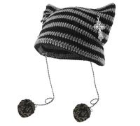 Gorros Grunge de Punto de Ganchillo para Mujeres y niñas, Fairy Grunge Beanie Y2K Cat in The Hat, Gorros con Orejas de Gato Mujer Invierno A Rayas para gótico EMO alt Y2K Accesorios grung