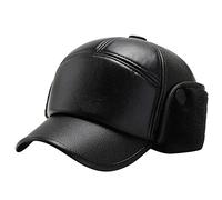 Gorros Mujer - De Béisbol Invierno Engrosamiento Cálido Oreja Cien Casual Frío Sombrero De Cuero De Imitación (Black One Size)